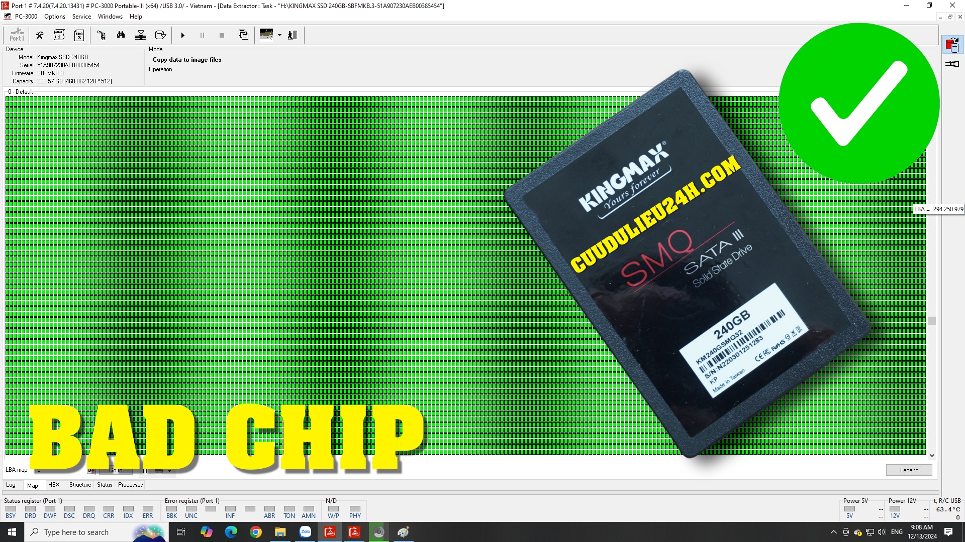 SSD KINGMAX KM240GSMQ32 240GB sau khi thiết bị không còn nhận trên máy tính