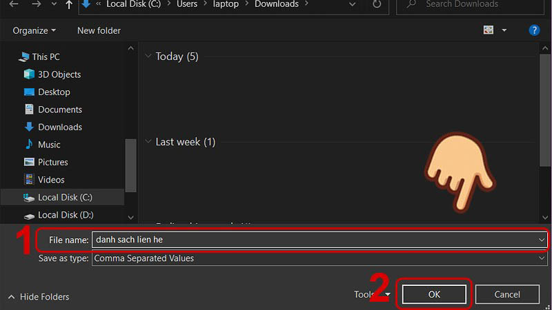 Đặt lại t&ecirc;n file danh bạ