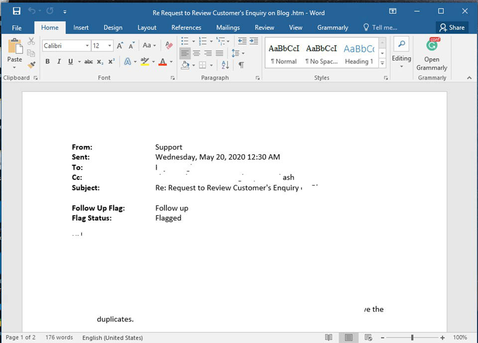 Lưu email dưới dạng Word