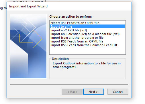 Cửa sổ Import and Export Wizard