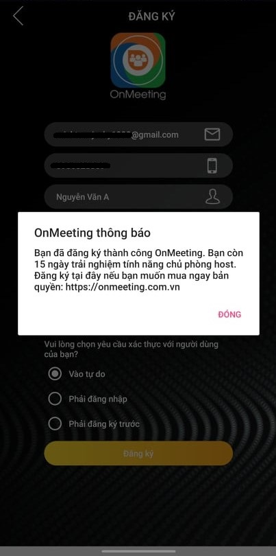 Hệ thống sẽ th&ocirc;ng b&aacute;o đăng k&yacute; th&agrave;nh c&ocirc;ng