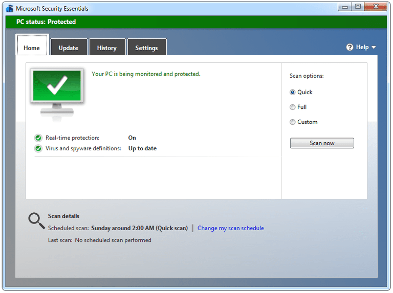 Sử dụng phần mềm Microsoft Security Essential để quét virus