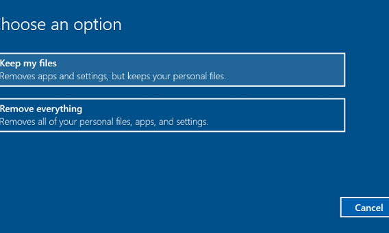 Tại cửa sổ Choose an Option hiển thị bấm chọn Keep My Files để Reset Win 10