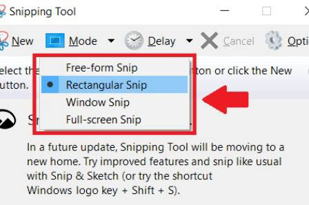 ​T&ugrave;y chỉnh chế độ chụp m&agrave;n h&igrave;nh tr&ecirc;n c&ocirc;ng cụ Snipping Tool