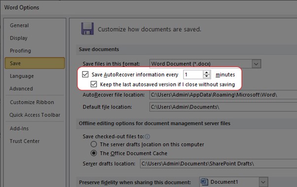 T&igrave;m hiểu về hai chức năng AutoSave v&agrave; AutoRecover tr&ecirc;n excel