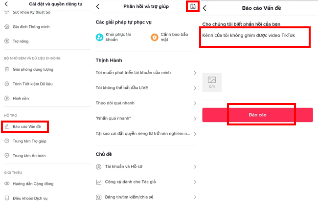 B&aacute;o c&aacute;o sự cố tr&ecirc;n ứng dụng TikTok