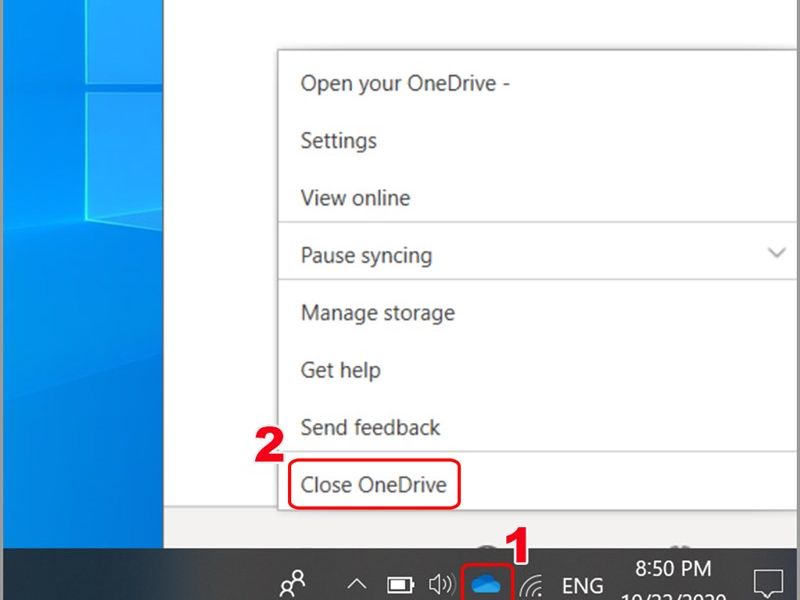 Chọn Settings sau khi bấm v&agrave;o biểu tượng OneDrive 