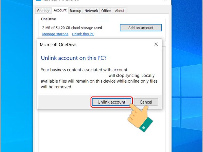 Cuối c&ugrave;ng, chọn Unlink account 
