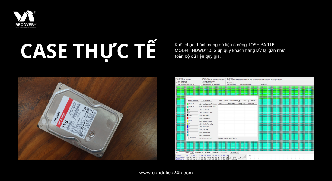 Case thực tế &ndash; Cứu dữ liệu ổ cứng TOSHIBA 1TB bị chết cơ của anh Ho&agrave;ng