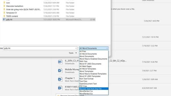 Chọn &ldquo;Recover Text From Any File&rdquo;