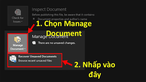 Chọn Recover Unsaved Documents