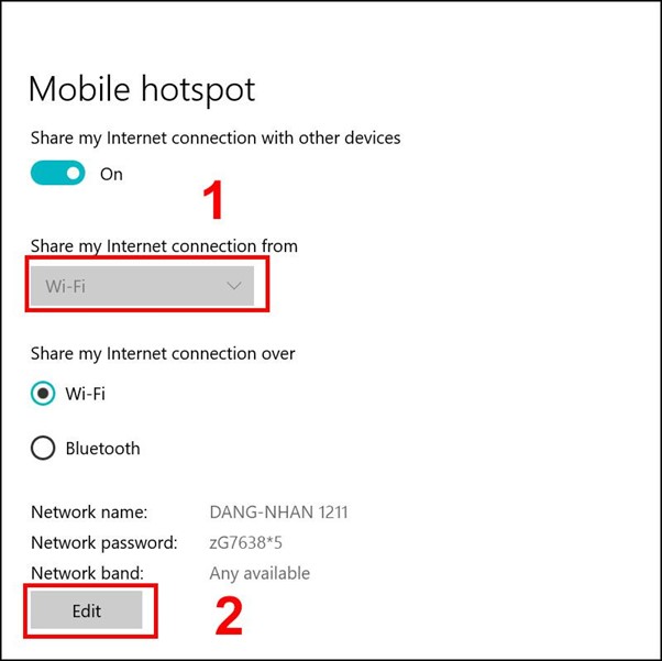 Chọn Wifi để chia sẻ Internet 