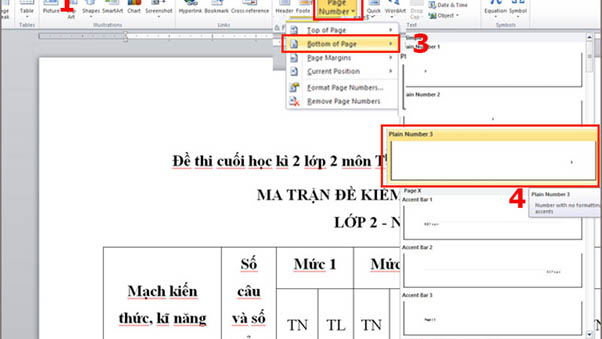 Đánh số trang trong Word đơn giản