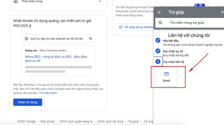 Chọn ra phương thức để Google có thể liên hệ tới bạn – có thể là Email hay Điện thoại