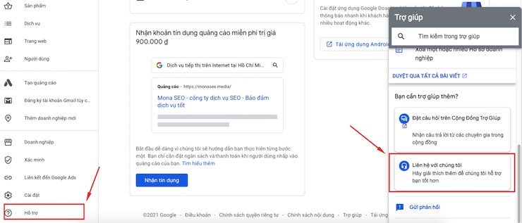 Chọn vào ô Hỗ trợ