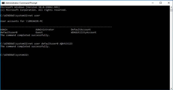 C&aacute;ch đổi mật khẩu m&aacute;y t&iacute;nh bằng Command Prompt