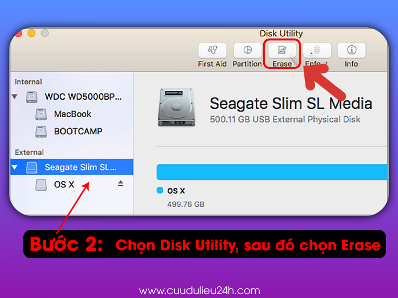 Định dạng ổ đĩa bằng Disk Utility bước 2