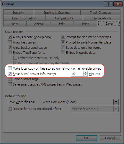 K&iacute;ch hoạt &ldquo;Save AutoRecover&rdquo;