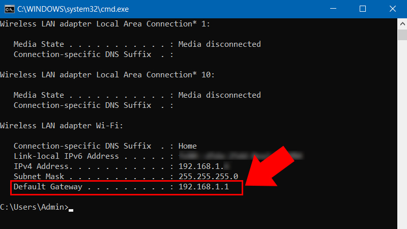 Địa chỉ IP của Router nằm ở dòng Default Gateway Bước 3