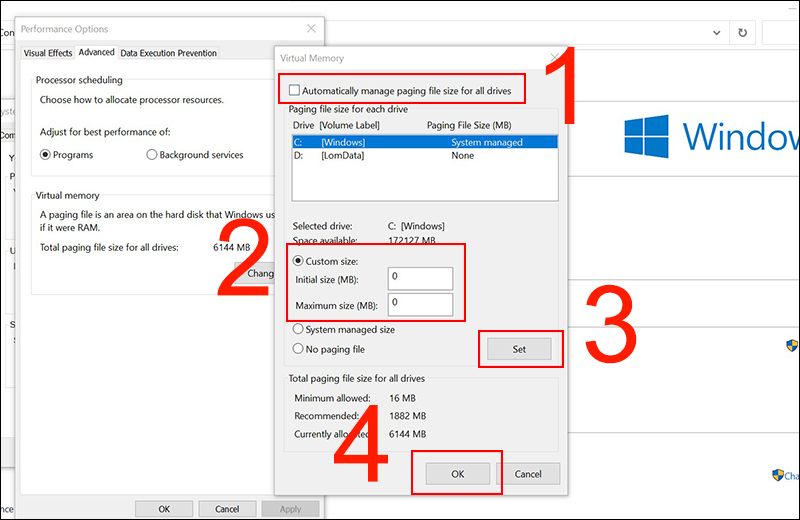 L&agrave;m thế n&agrave;o để thay đổi k&iacute;ch thước tệp page file?