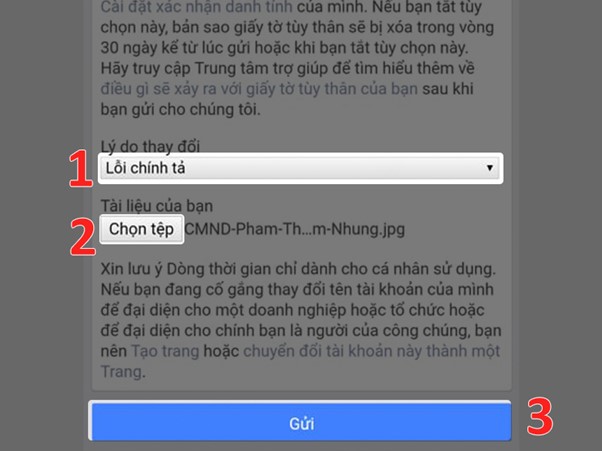 tải file giấy tờ t&ugrave;y th&acirc;n đ&atilde; lưu trước đ&oacute; l&ecirc;n rồi nhấn Gửi