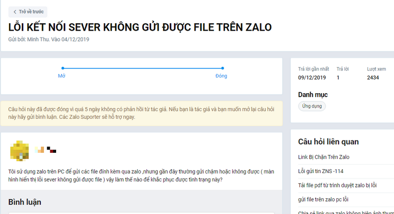 Lỗi gửi file tr&ecirc;n Zalo do hệ thống trục trặc
