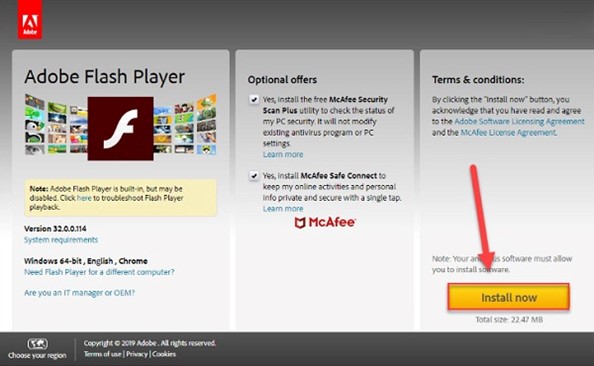 N&acirc;ng cấp Flash Player