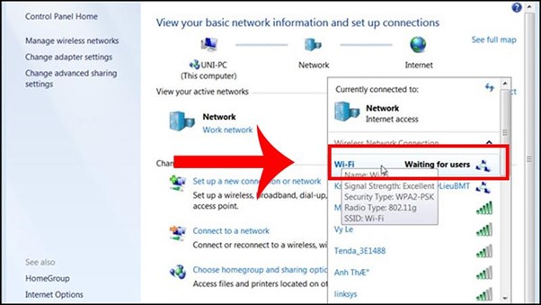 Mạng WiFi bạn đ&atilde; tạo đang đợi người d&ugrave;ng kết nối.