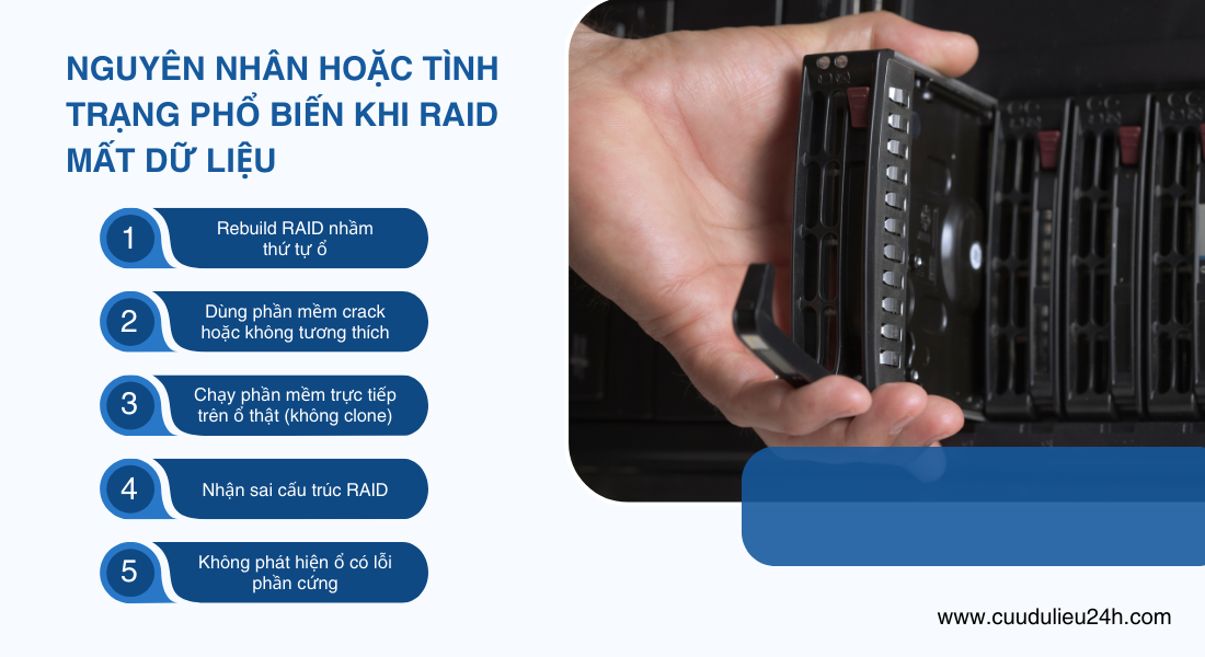Nguy&ecirc;n nh&acirc;n hoặc t&igrave;nh trạng phổ biến khi Raid mất dữ liệu