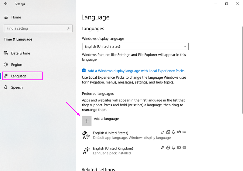 tick v&agrave;o dấu cộng (+) Add a language