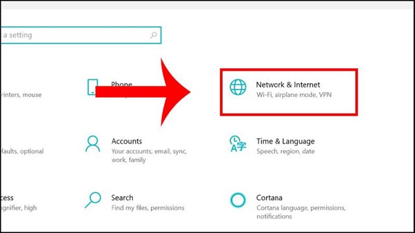 Nhấp v&agrave;o Mạng v&agrave; Internet