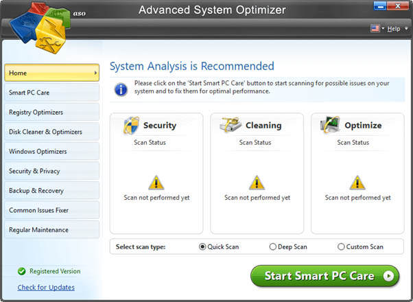 Phần mềm tối ưu thiết bị Advanced System Optimizer