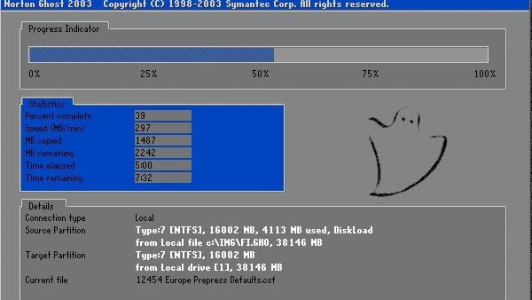 Quá trình bung file ghost diễn ra tự động