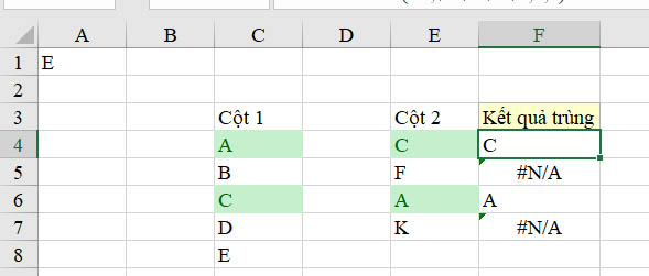 Sử dụng h&agrave;m Vlookup để lọc dữ liệu tr&ugrave;ng nhau