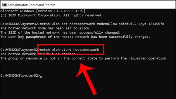 netsh wlan start Sử dụng hostednetwork để khởi động điểm ph&aacute;t WiFi