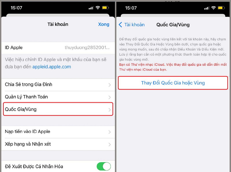 V&agrave;o c&agrave;i đặt v&ugrave;ng & quốc gia tr&ecirc;n t&agrave;i khoản Apple Store