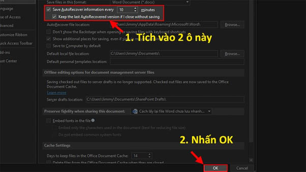 T&iacute;ch v&agrave;o &ldquo;Save AutoRecover information every&rdquo;