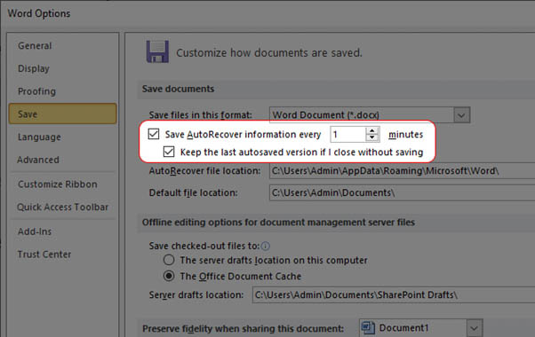T&iacute;ch v&agrave;o &ocirc; &ldquo;Save Auto Recover&rdquo; v&agrave; &ldquo;Keep the last Autosave&rdquo;
