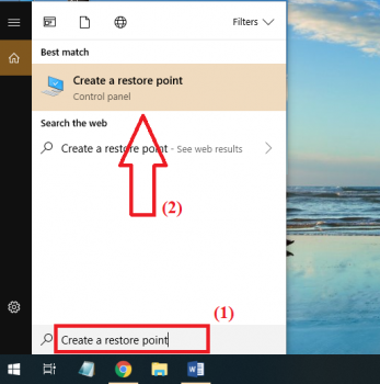 Tìm kiếm mục Create a Restore Point