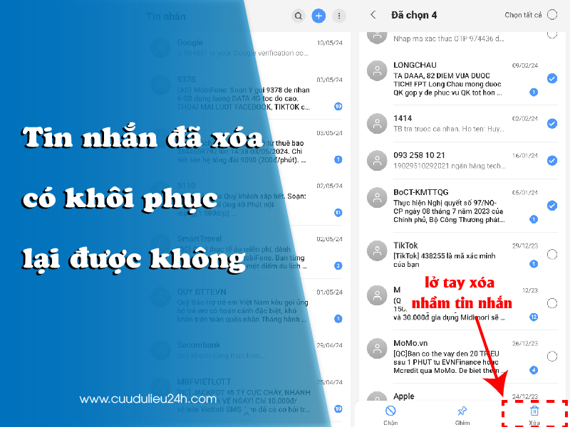 Tin nhắn sms đ&atilde; x&oacute;a c&oacute; thể kh&ocirc;i phục được