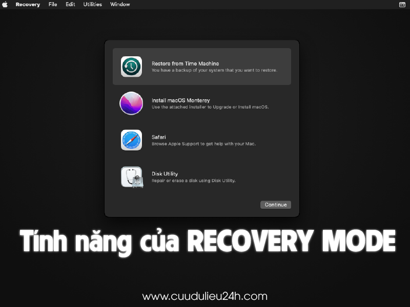 Các tính năng chính trong Chế độ phục hồi MacBook