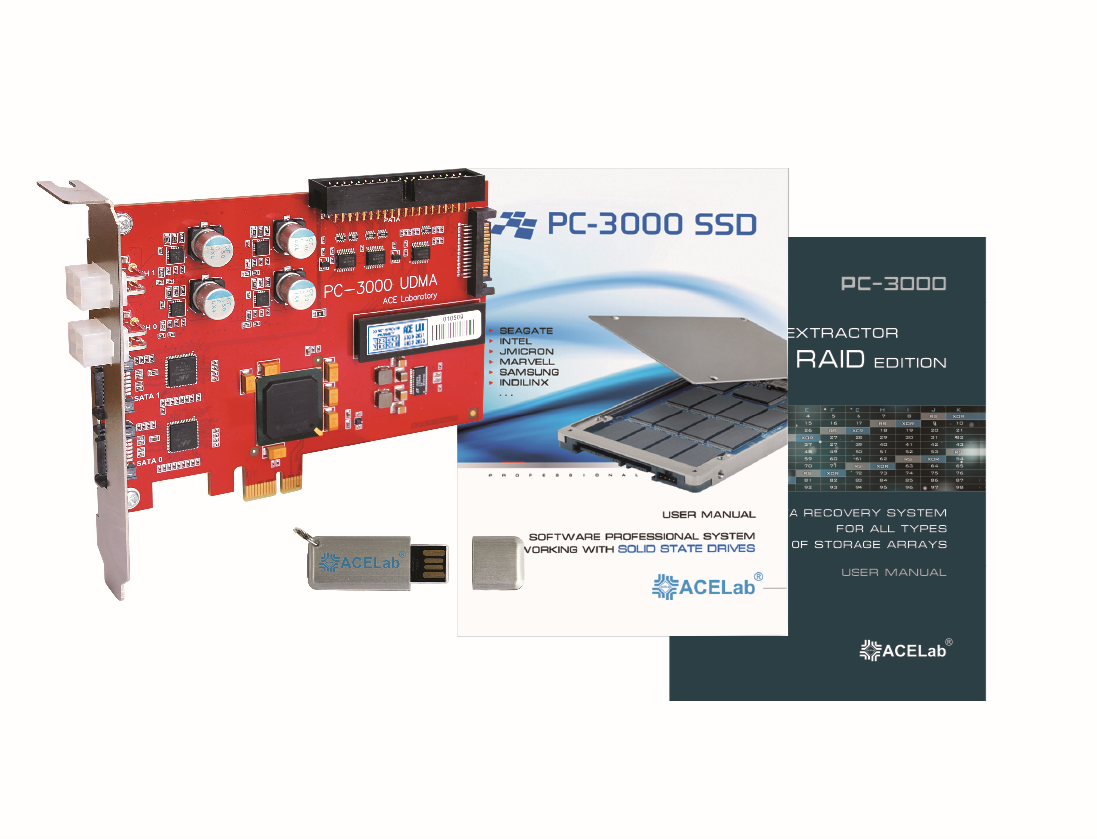 Bộ PC-3000 UDMA Ultimate System: card PCIe, kh&oacute;a USB, phần mềm PC-3000 SSD v&agrave; Data Extractor RAID Edition